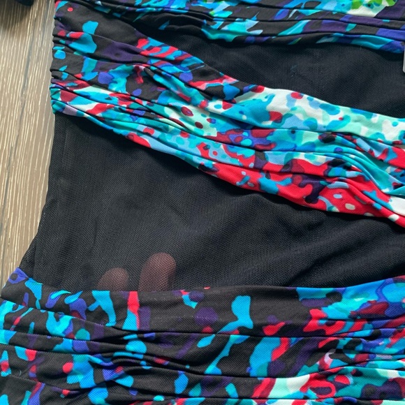 BCBGMaxAzria Runway blue and black mesh panel mini dress - Picture 5 of 8